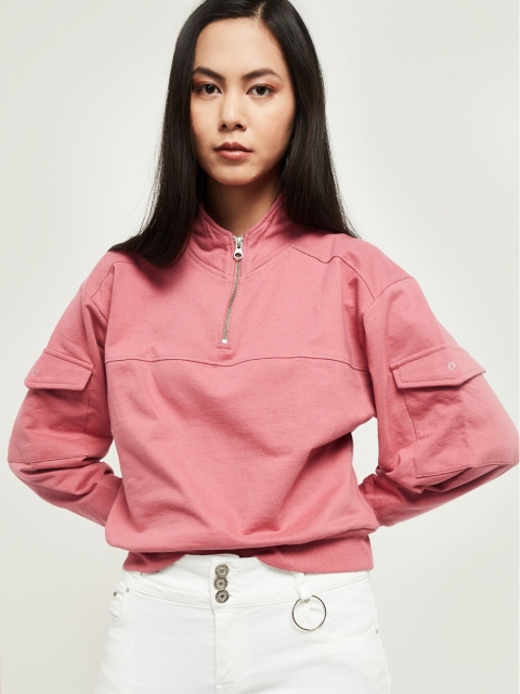 

max Women Pink Solid Cotton Pullover