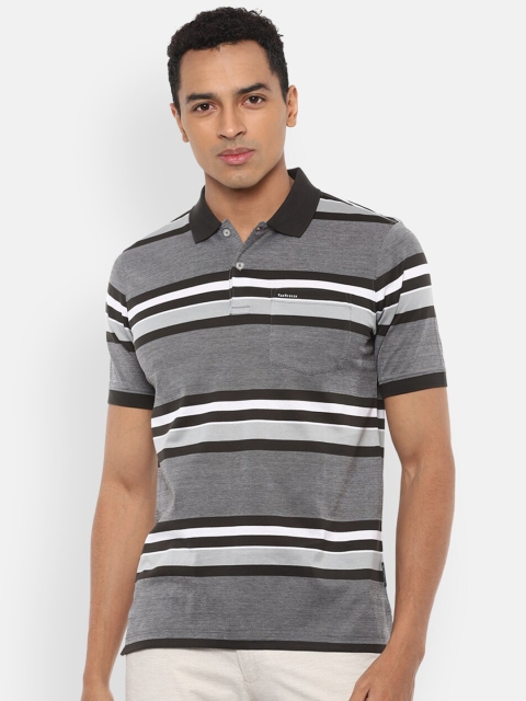 

Van Heusen Men Grey Striped Polo Collar T-shirt