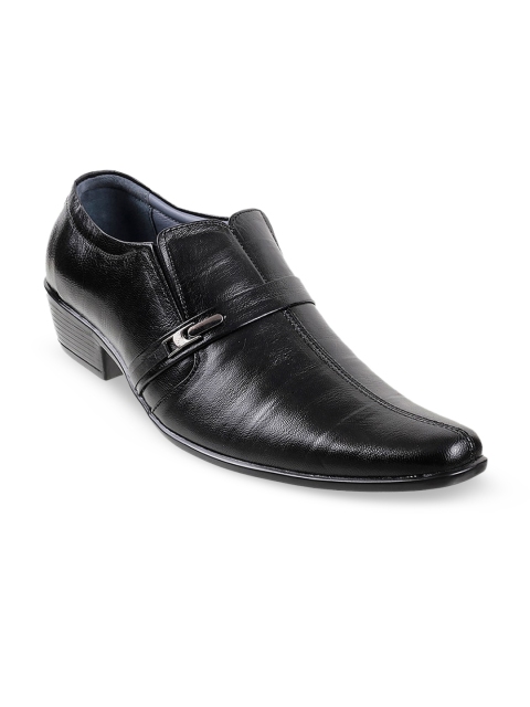 

Mochi Men Black Solid Leather Slip-On Formal Shoes
