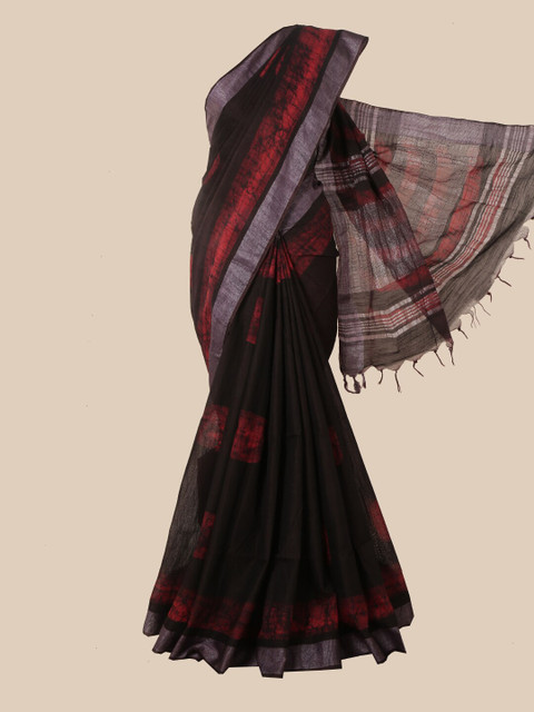 

Pothys Coffee Brown & Red Tie and Dye Jute Cotton Saree