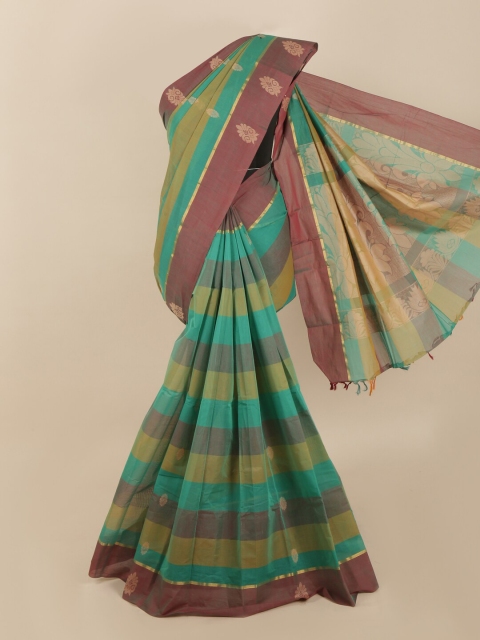 

Pothys Green & Blue Striped Zari Saree