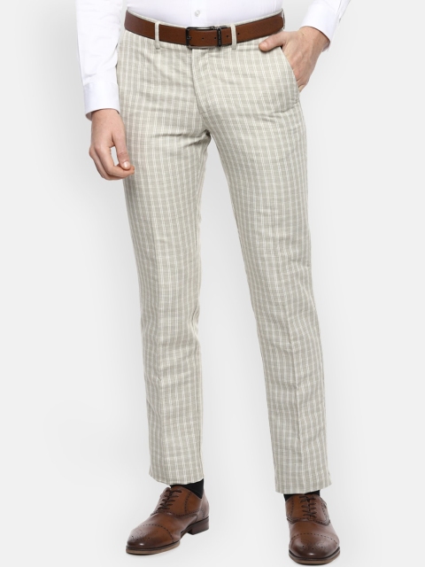 

Louis Philippe Men Cream-Coloured Checked Slim Fit Formal Trousers