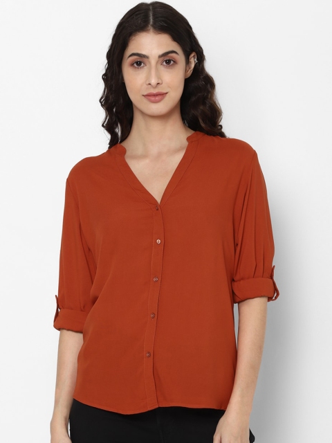 

Allen Solly Woman Rust Roll-Up Sleeves Casual Shirt