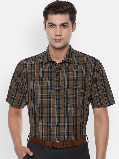 Van Heusen Men Brown Tartan Checks Checked Formal Shirt