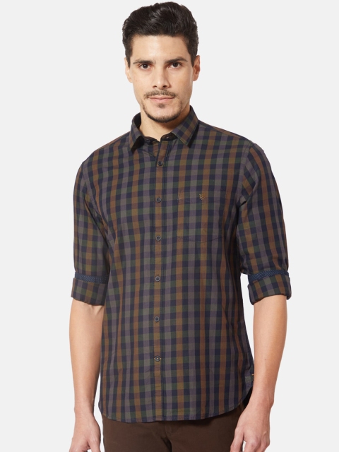 

J Hampstead Men Navy Blue Slim Fit Checked Casual Shirt