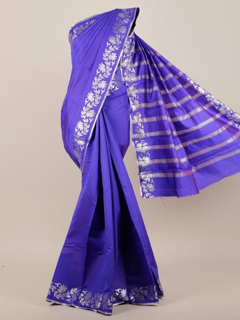 

Pothys Purple & Silver-Toned Floral Zari Art Silk Saree