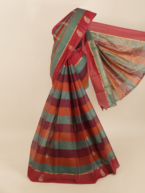 

Pothys Maroon & Teal Striped Saree