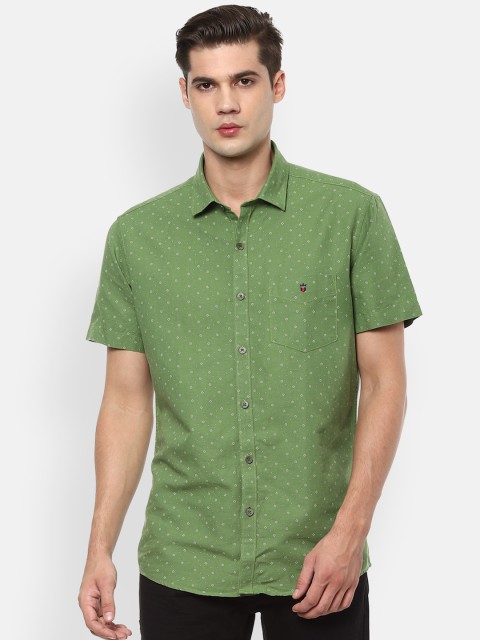 Louis Philippe Sport Men Green Slim Fit Micro Printed Casual Shirt