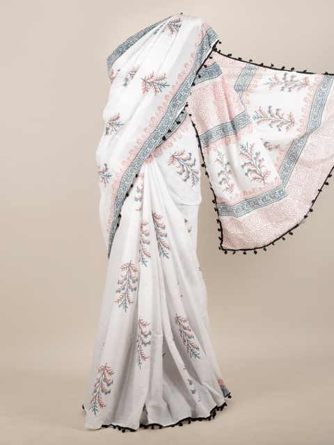 

Pothys White & Blue Ethnic Motifs Saree