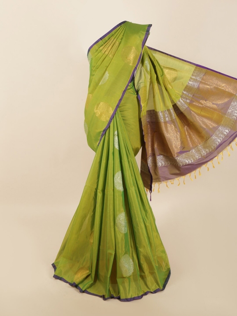 

Pothys Green & Gold-Toned Woven Design Silk Blend Saree