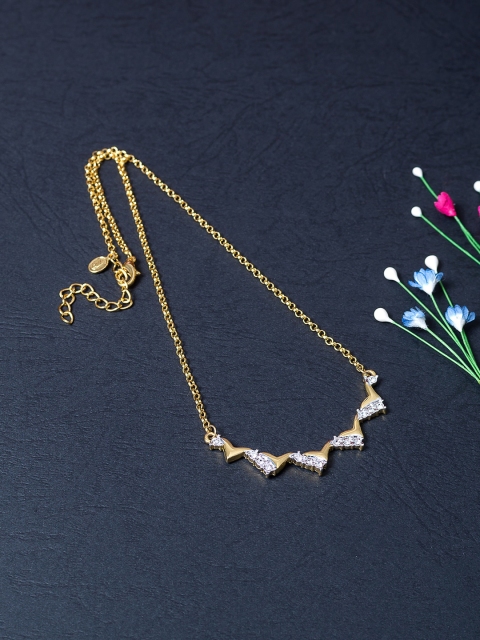 

Golden Peacock Gold-Plated & White Stone-Studded Contemporary Pendent With Chain