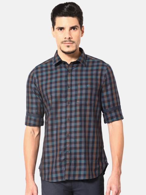 

J Hampstead Men Blue Slim Fit Buffalo Checks Checked Casual Shirt