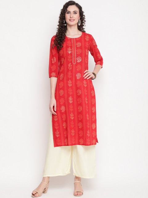 

GULMOHAR JAIPUR Women Red Ethnic Motifs Printed Kurta