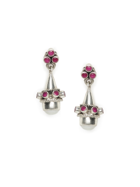 

Fabindia Silver-Toned & Pink Contemporary Drop Earrings