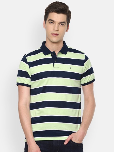 

Van Heusen Sport Men Lime Green & Black Striped Polo Collar Cotton T-shirt