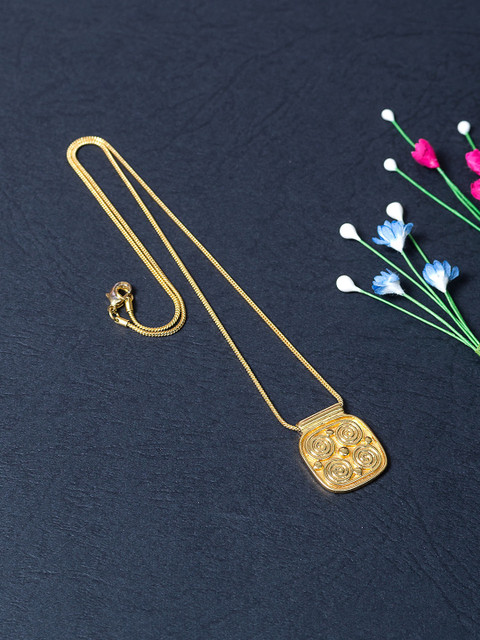 

Golden Peacock Gold-Toned Square Shaped Pendant With Chain