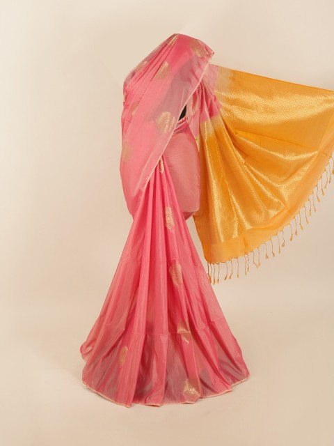

Pothys Pink & Gold-Toned Woven Design Zari Saree