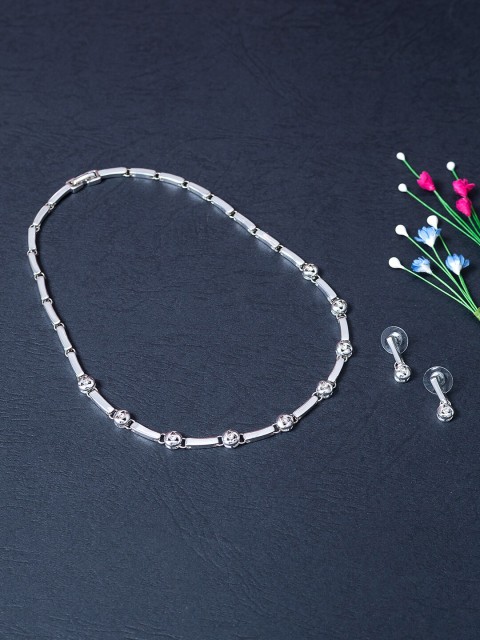 

Golden Peacock Silver-Toned White CZ-Studded Jewellery Set