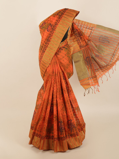 

Pothys Orange & Blue Floral Saree
