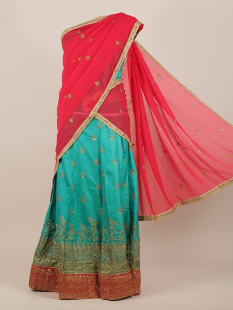 

Pothys Pink & Blue Ethnic Motifs Half and Half Saree