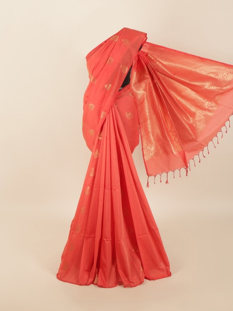 

Pothys Pink & Gold-Toned Woven Design Zari Silk Blend Saree