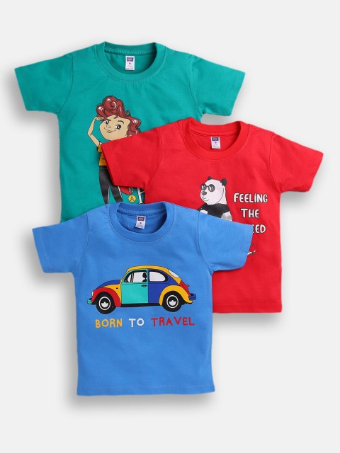 

Nottie Planet Boys Blue Red & Teal Pack Of 3 Graphic Printed T-shirts
