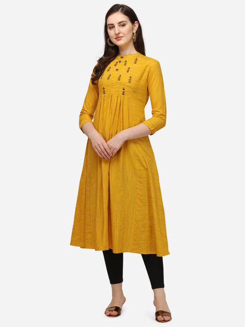 

Yuvraah Women Yellow Floral Yoke Design Thread Work Anarkali Kurta