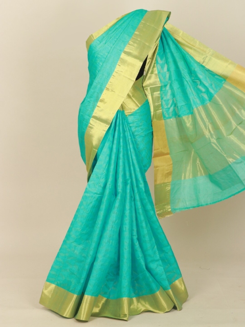 

Pothys Sea Green & Gold-Toned Woven Design Zari Pure Silk Tussar Saree