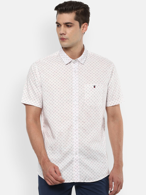 

Louis Philippe Jeans Men Cream-Coloured Slim Fit Printed Cotton Casual Shirt
