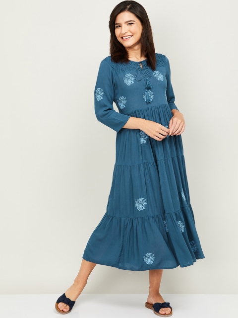 

Colour Me by Melange Women Blue Tiered A-Line Midi Dress