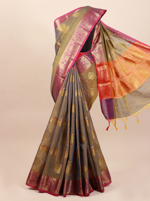 

Pothys Gold-Toned & Pink Ethnic Motifs Saree