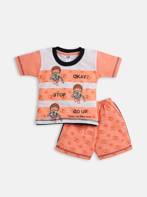 

Nottie Planet Boys Coral & White Printed T-shirt with Shorts
