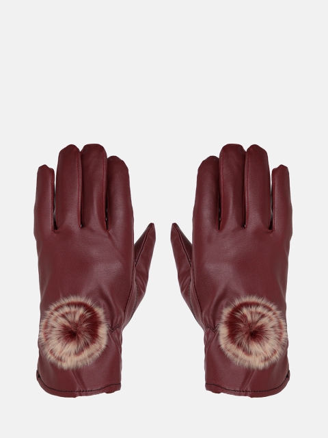 

FabSeasons Women Maroon Self-Design Winter Gloves