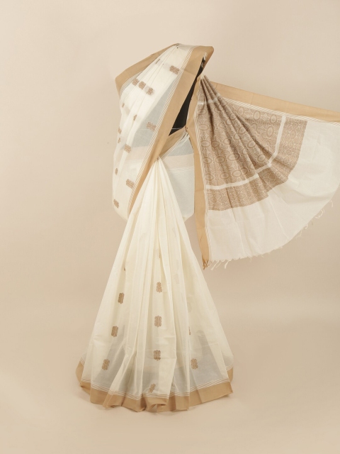 

Pothys Cream-Coloured & Beige Ethnic Motifs Saree