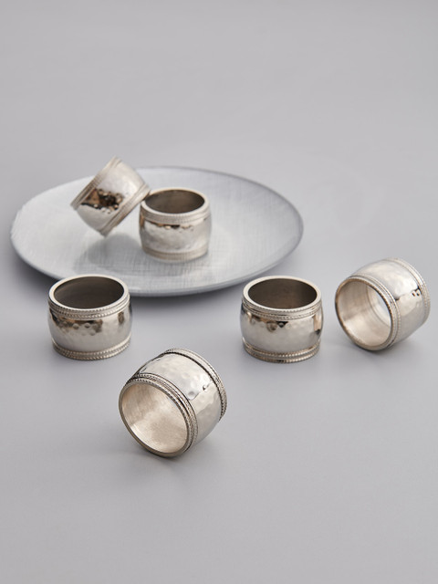 

Pure Home and Living Silver-Toned Set of 6 Hammered Classic Napkin Rings