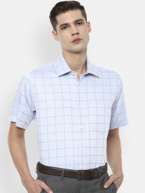 Van Heusen Men Blue Windowpane Checks Checked Formal Cotton Shirt