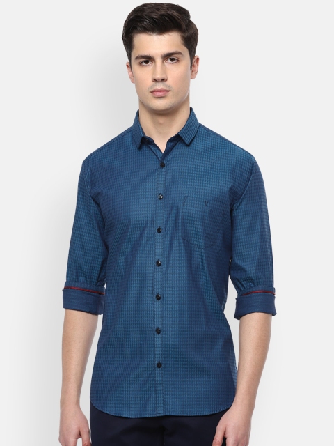 

V Dot Men Teal Blue Slim Fit Cotton Casual Shirt