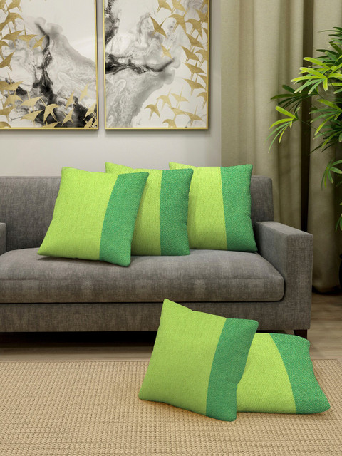 

KLOTTHE Green Set of 5 Colourblocked Square Cushion Covers
