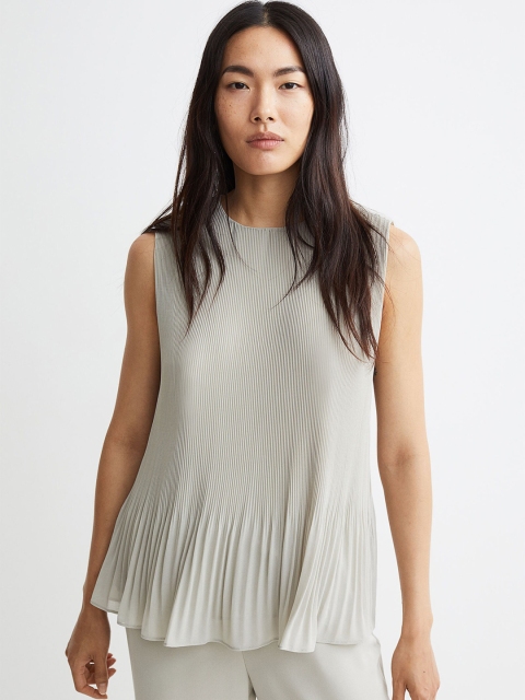 

H&M Women Pastel Green Pleated Top