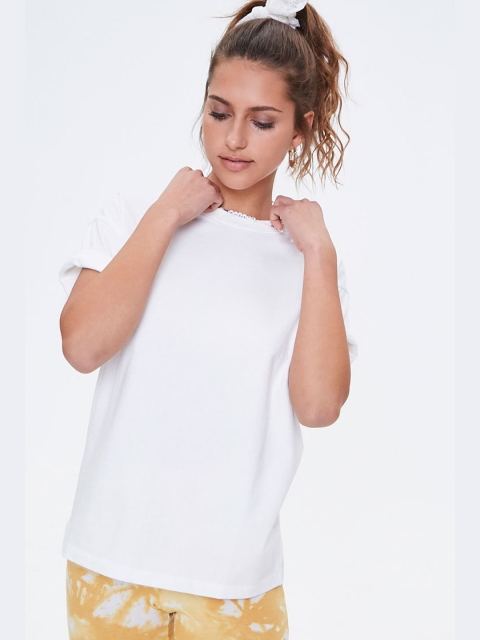 

FOREVER 21 Women White Drop-Sleeve Regular T-shirt