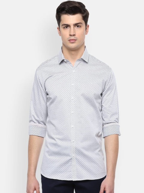 

V Dot Men White Slim Fit Printed Casual Shirt