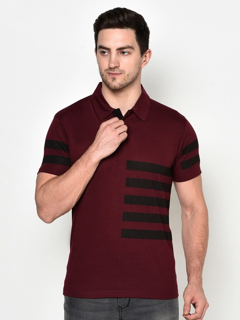 

ELEGANCE Men Maroon Printed Polo Collar T-shirt