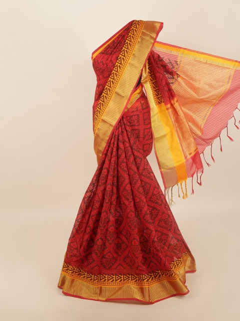 

Pothys Maroon & Gold-Toned Printed Saree