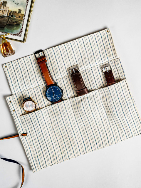 

IndieGood Beige-Coloured & Tan-Brown Striped Watch Organizer