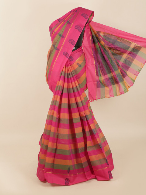 

Pothys Pink & Green Striped Saree
