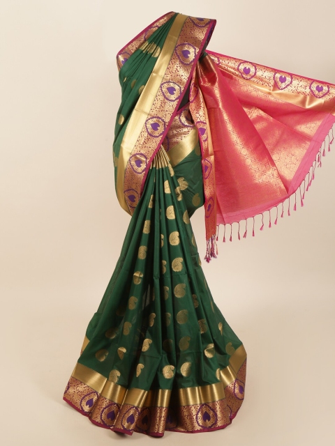 

Pothys Green & Pink Bagh Zari Silk Blend Saree