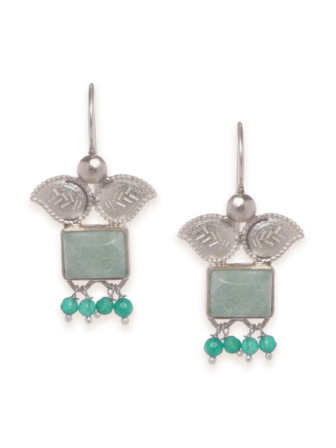 

Fabindia Silver-Toned with Sea Green Stone Contemporary Drop Earrings