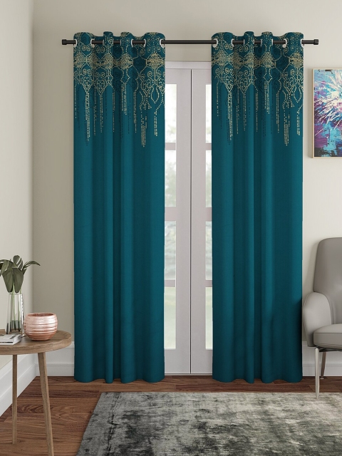 

BLANC9 Teal & Gold-Toned Set of 2 Quirky Long Door Curtain