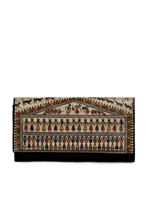 

Fabindia Women Black & Beige Ethnic Motifs Printed Fabric Two Fold Wallet