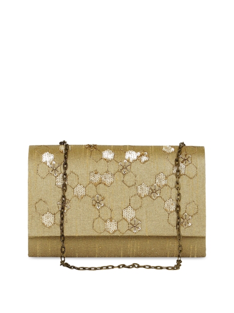 

Fabindia Gold-Toned Floral Textured Structured Sling Bag with Cut Work